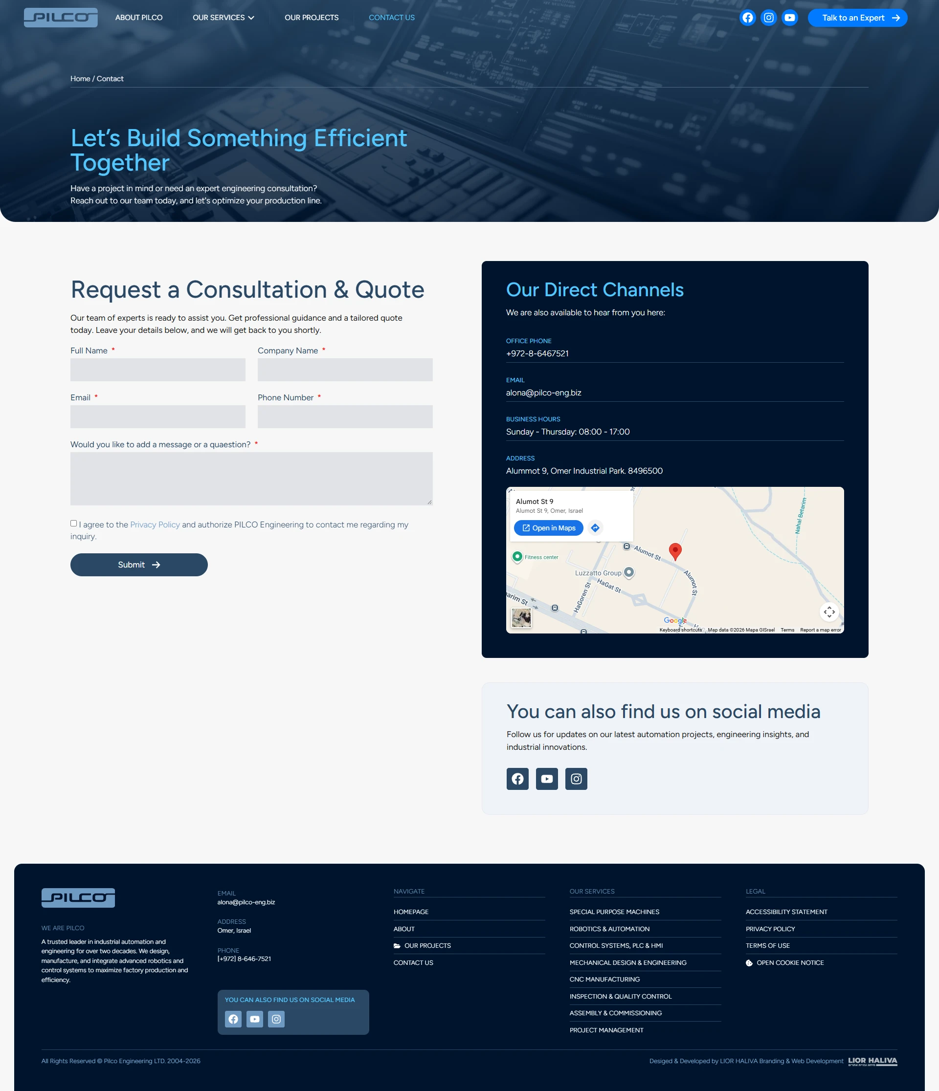 Pilco Engineering contact page
